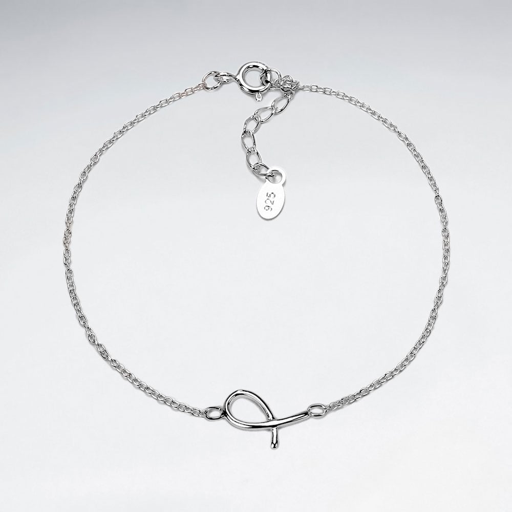Sterling Silver Ribbon Loop Charm Adjustable Chain Bracelet