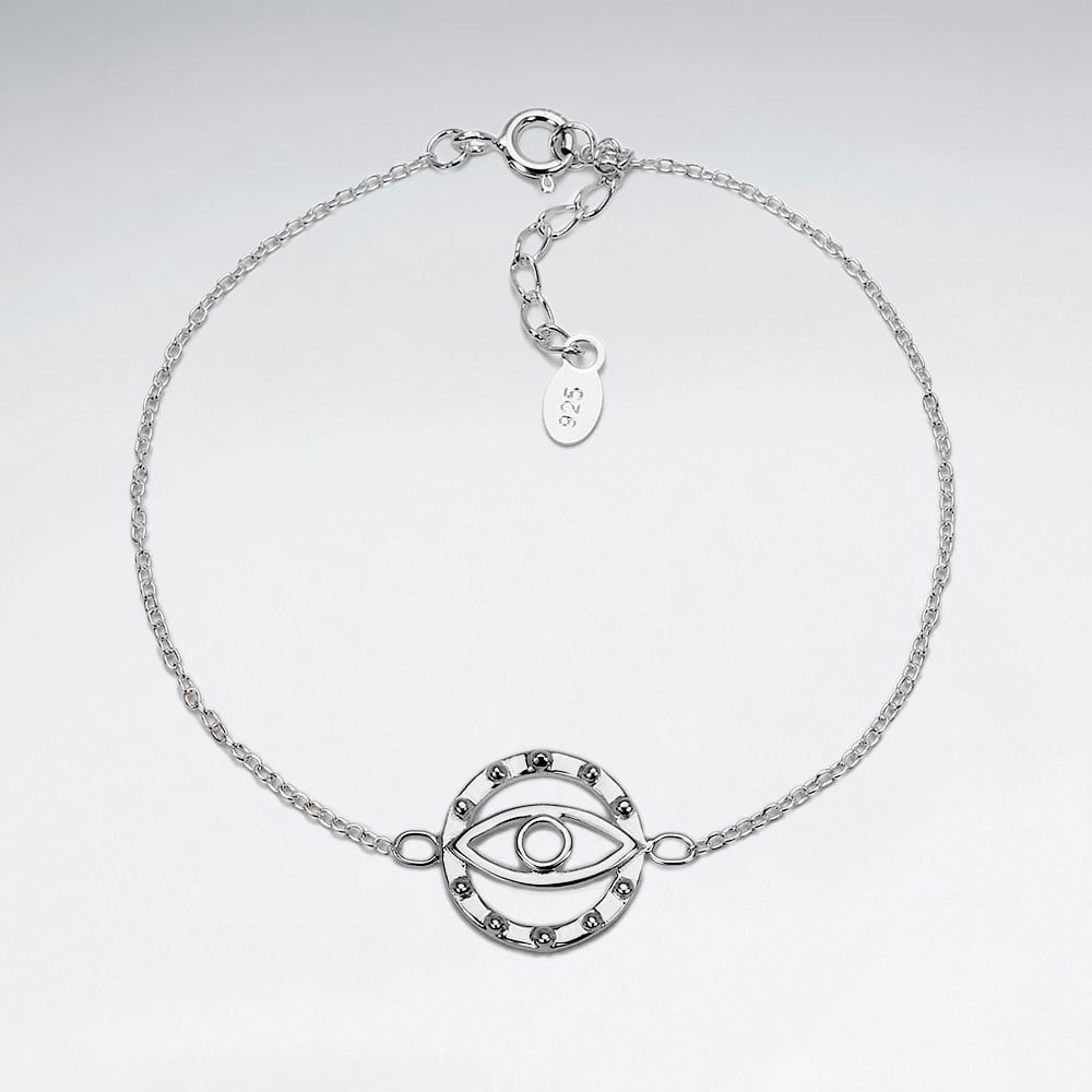 Sterling Silver Evil Eye Adjustable Chain Bracelet