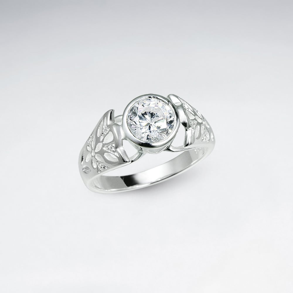 Sterling Silver Cubic Zirconia Solitaire Filigree Ring
