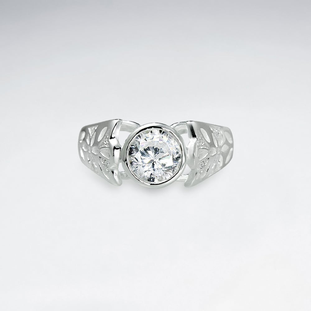 Sterling Silver Cubic Zirconia Solitaire Filigree Ring
