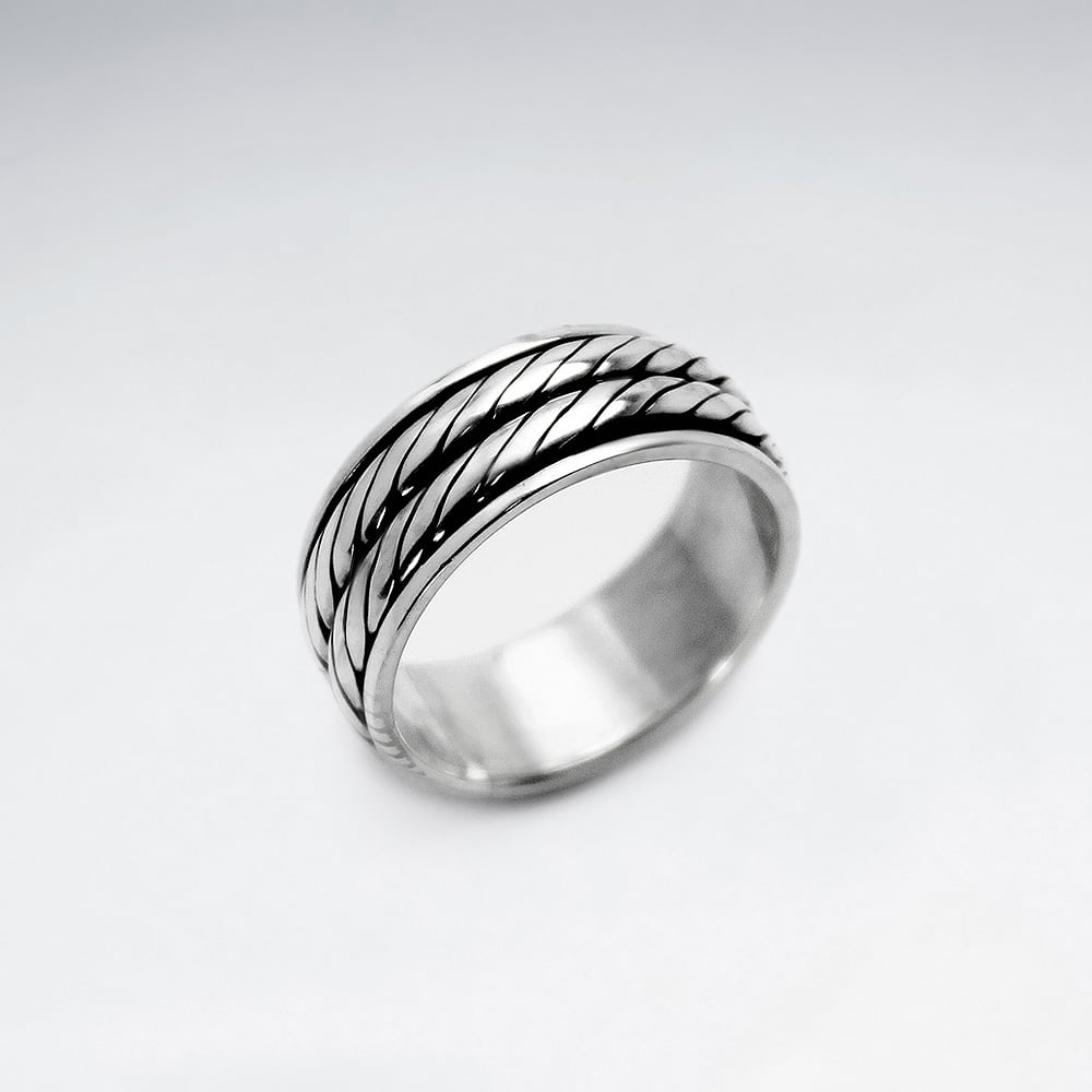 Handsome Oxidized Silver Double Rope Twist Ring