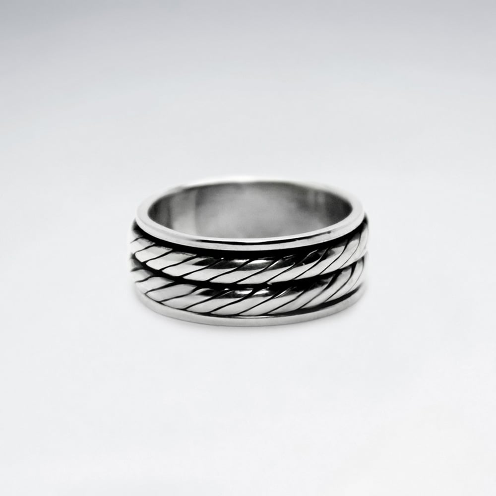 Handsome Oxidized Silver Double Rope Twist Ring