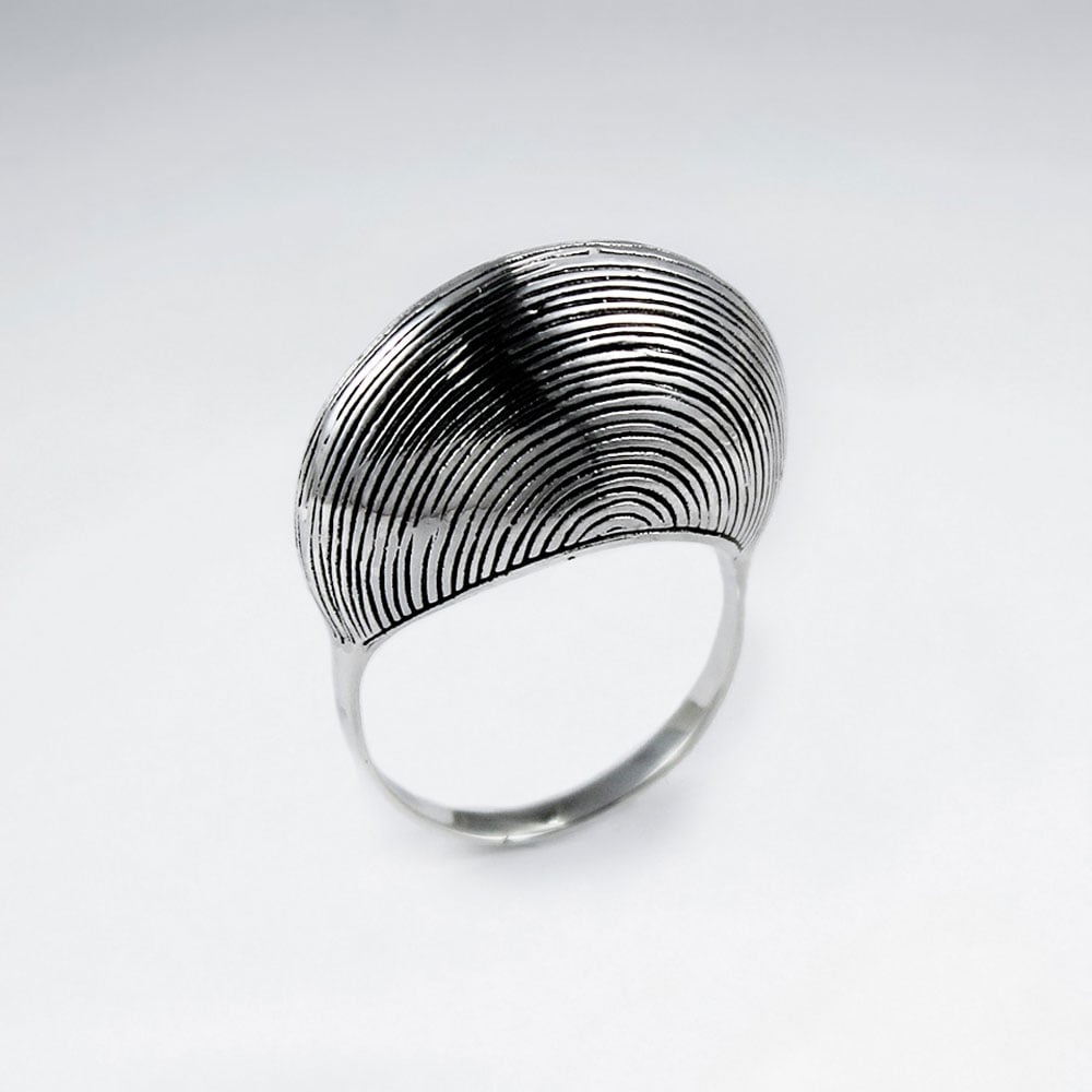 Exotic Oxidized Silver Lined Fan Ring