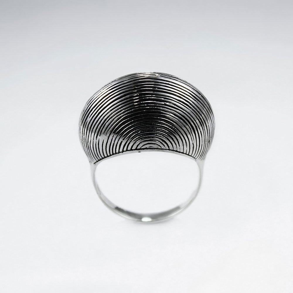 Exotic Oxidized Silver Lined Fan Ring