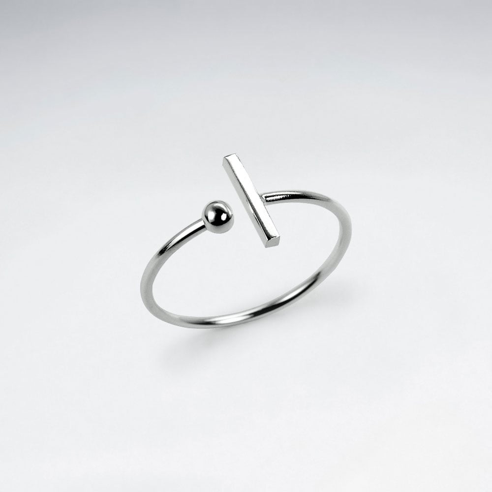 Sterling Silver Vertical Bar and Ball Ring