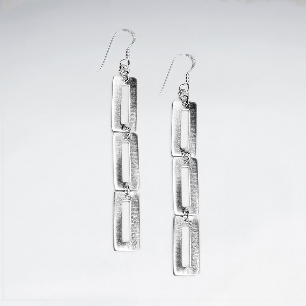 Matte Silver Openwork Rectangle Cascade Earrings