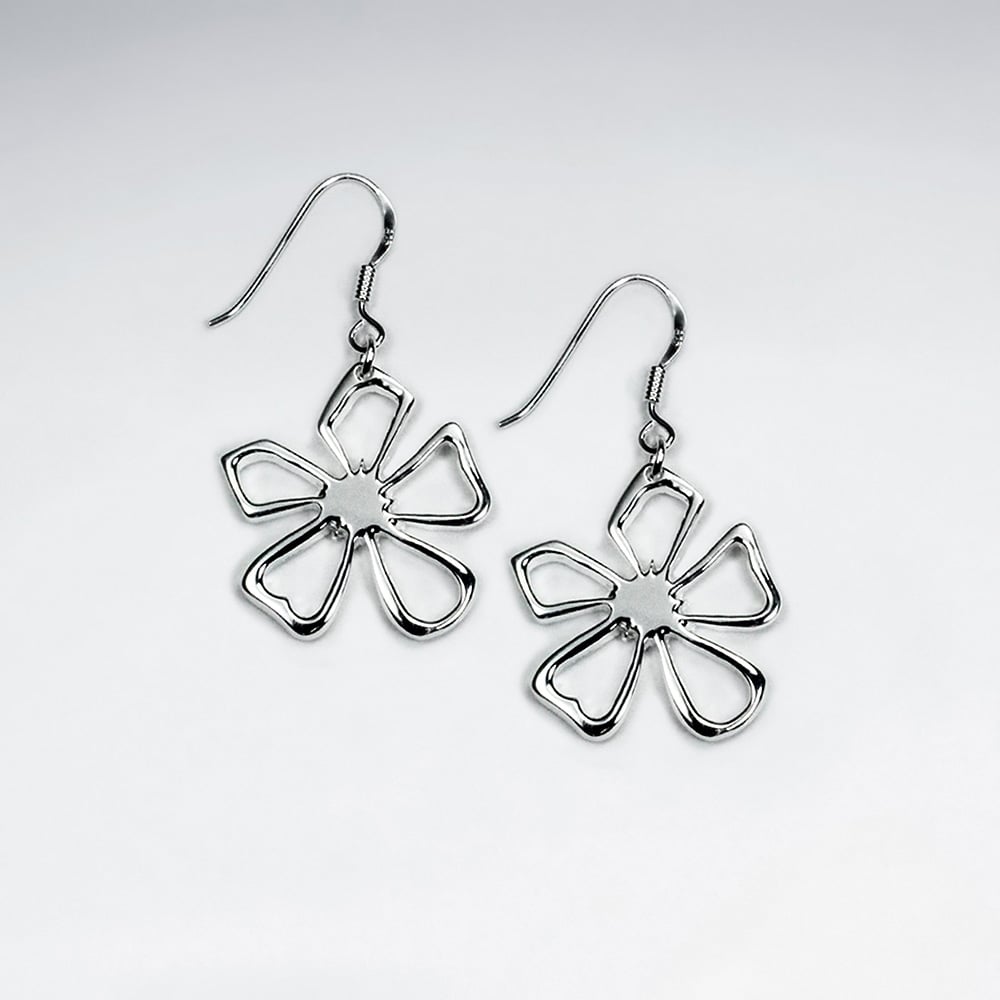 Sterling Silver Openwork Dainty Flower Dangle Earrings