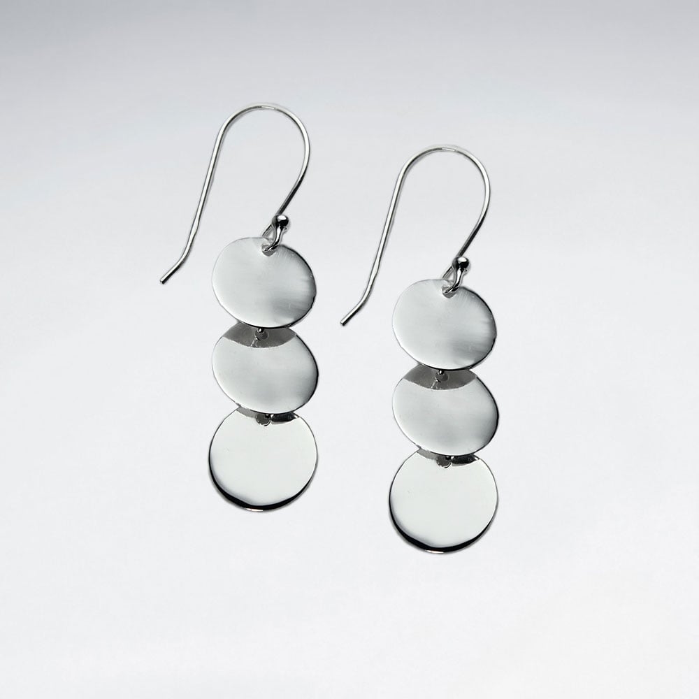 925 Silver Circle Disc Cascadng Dangle Earrings