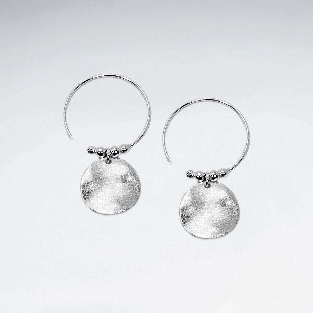 Sterling Silver Warped Disc Bead Hoop Earrings