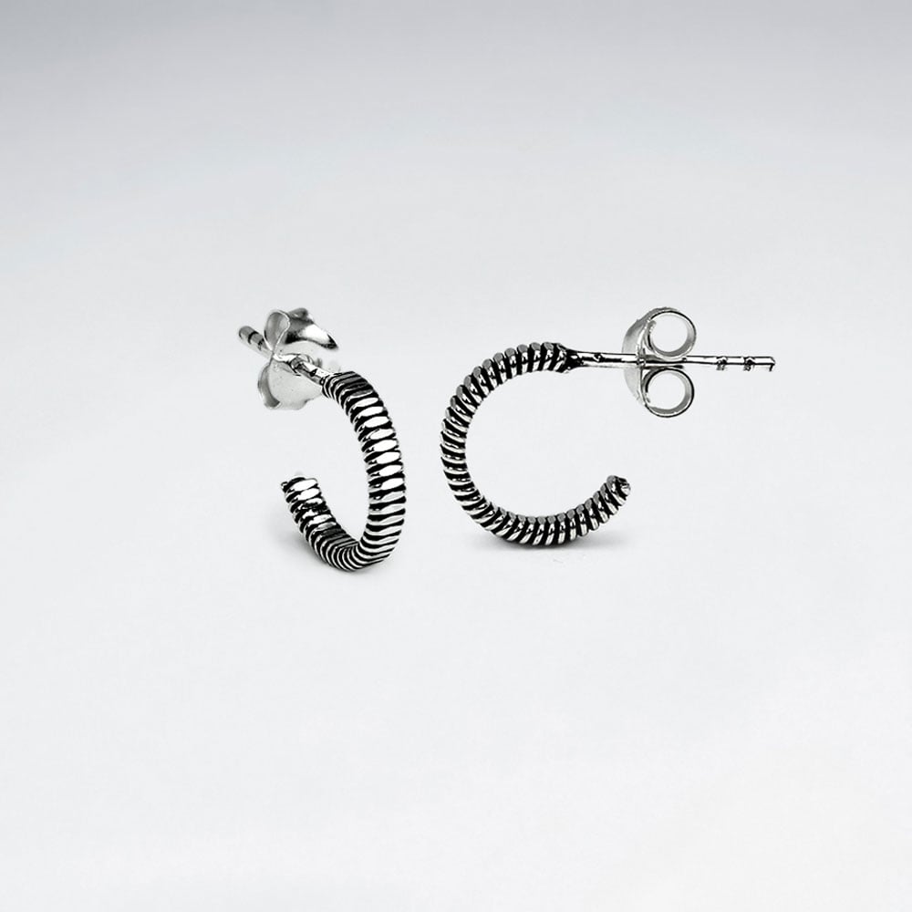 Sterling Silver Half Hoop Spring Twist Earrings