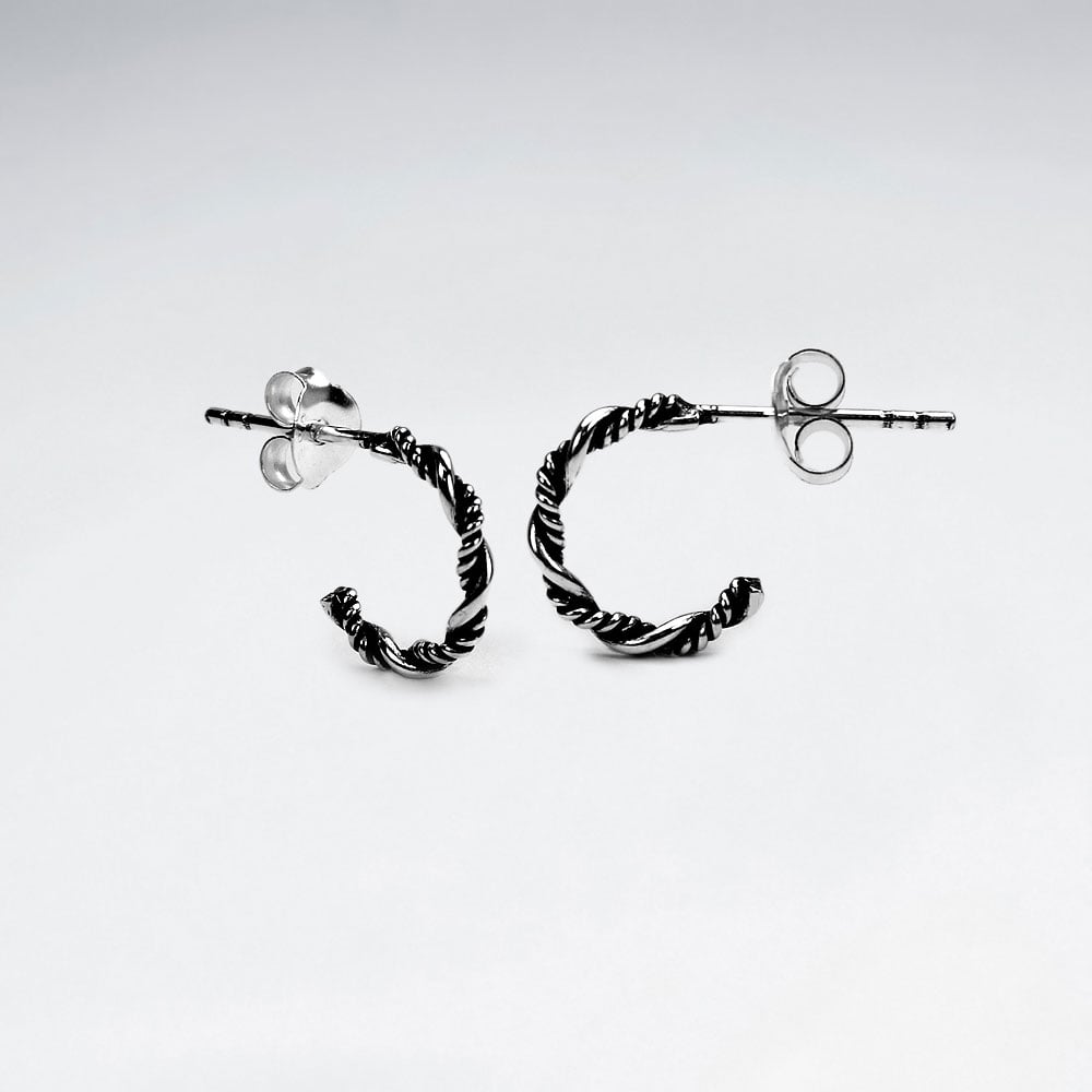 Oxidized Silver Half Hoop Bold Twist  Earrings