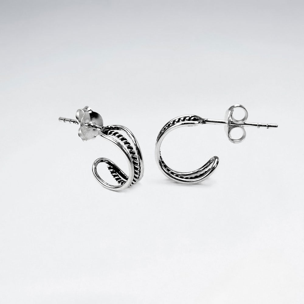 Oxidized Silver Half Hoop Openwork Multi-Strand Twist  Earrings
