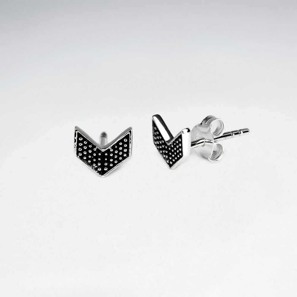 Oxidized Silver Chevron Textured Stud Earrings