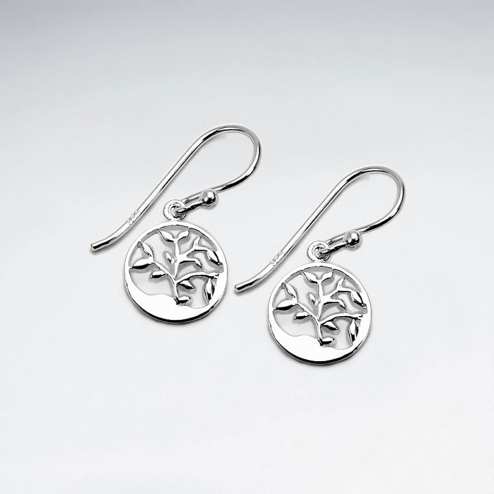 Sterling Silver Openwork Circle Tree Silhouette Earrings