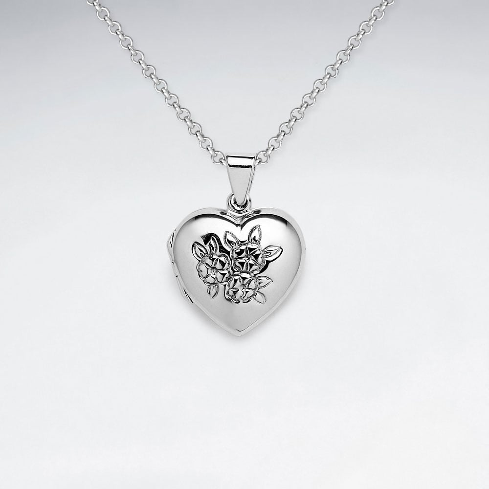 Oxidized Silver Etched Heart Locket Pendant