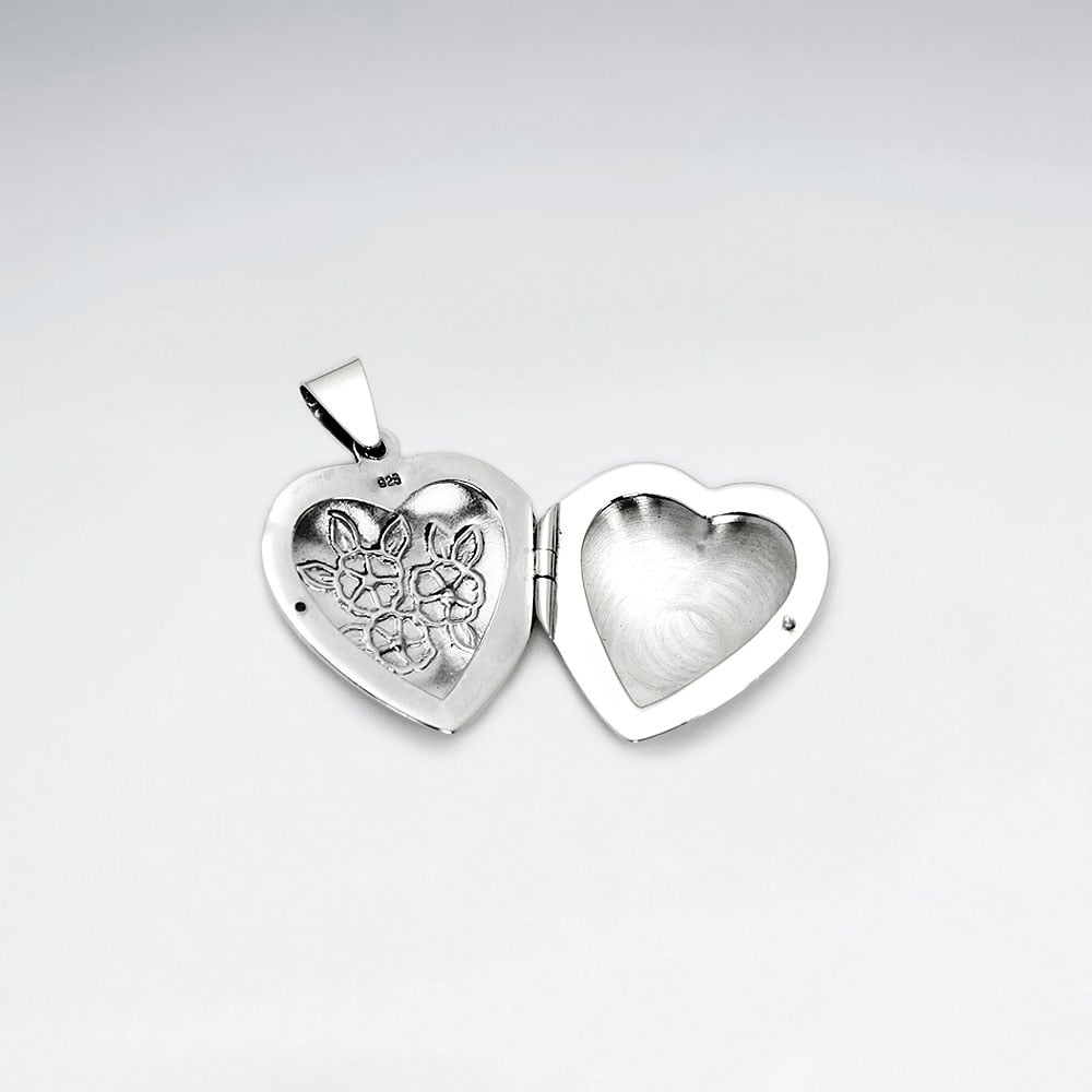 Oxidized Silver Etched Heart Locket Pendant