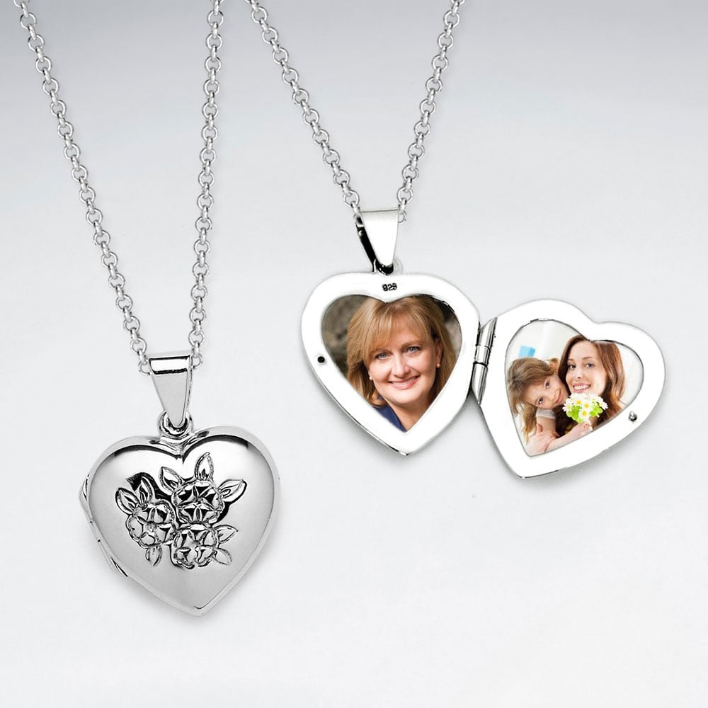 Oxidized Silver Etched Heart Locket Pendant