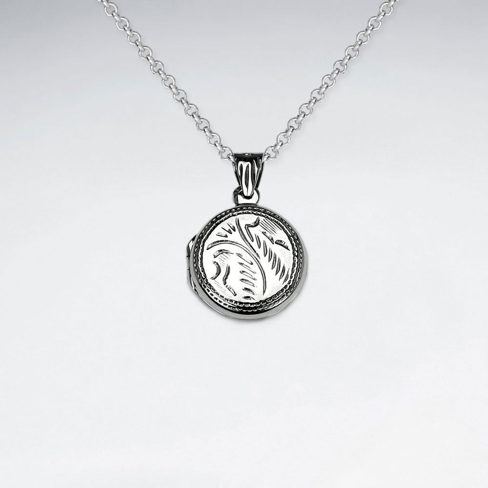 Sterling Silver Engraved Picture Locket Pendant