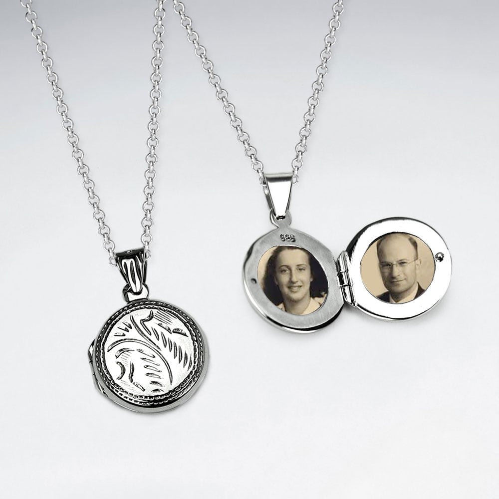 Sterling Silver Engraved Picture Locket Pendant