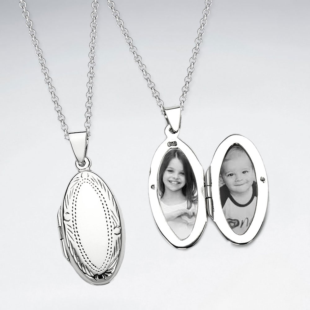 Pendant Long Oval Sterling Silver Locket