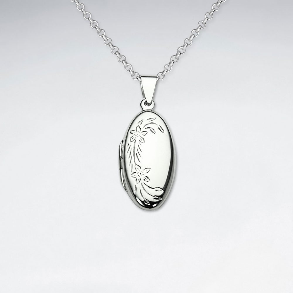 Oxidized Engraved Floral Oval Locket Pendant