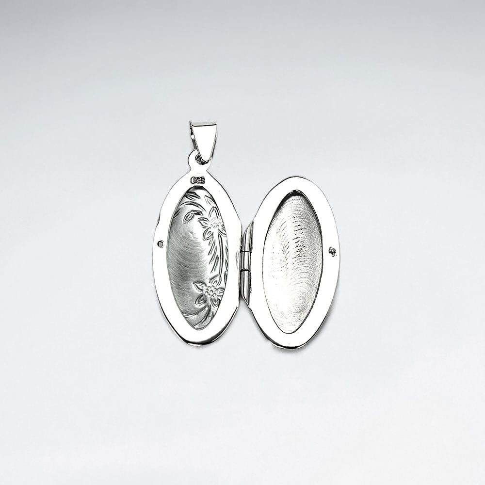 Oxidized Engraved Floral Oval Locket Pendant
