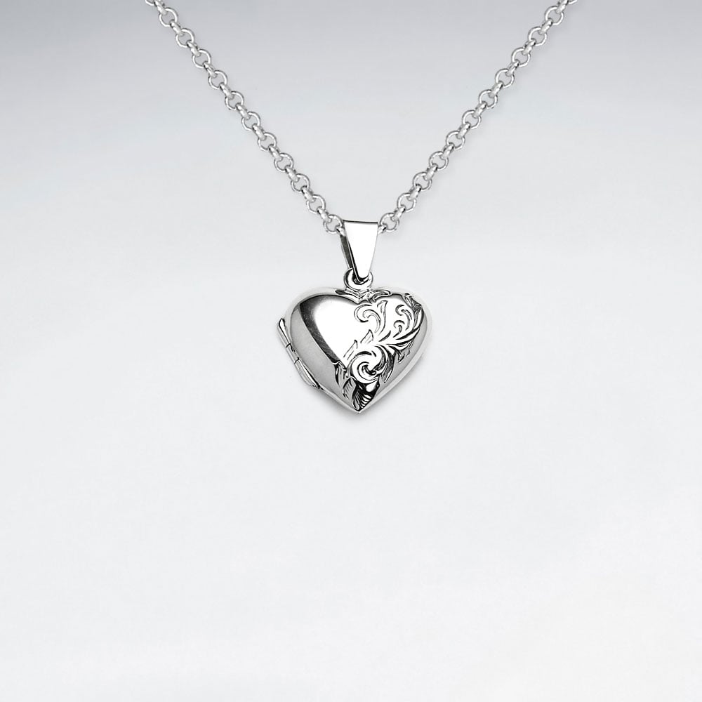 Dainty Oxidized Silver Engraved Heart Locket Pendant