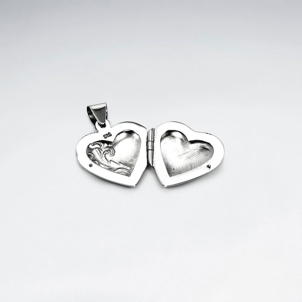 Dainty Oxidized Silver Engraved Heart Locket Pendant