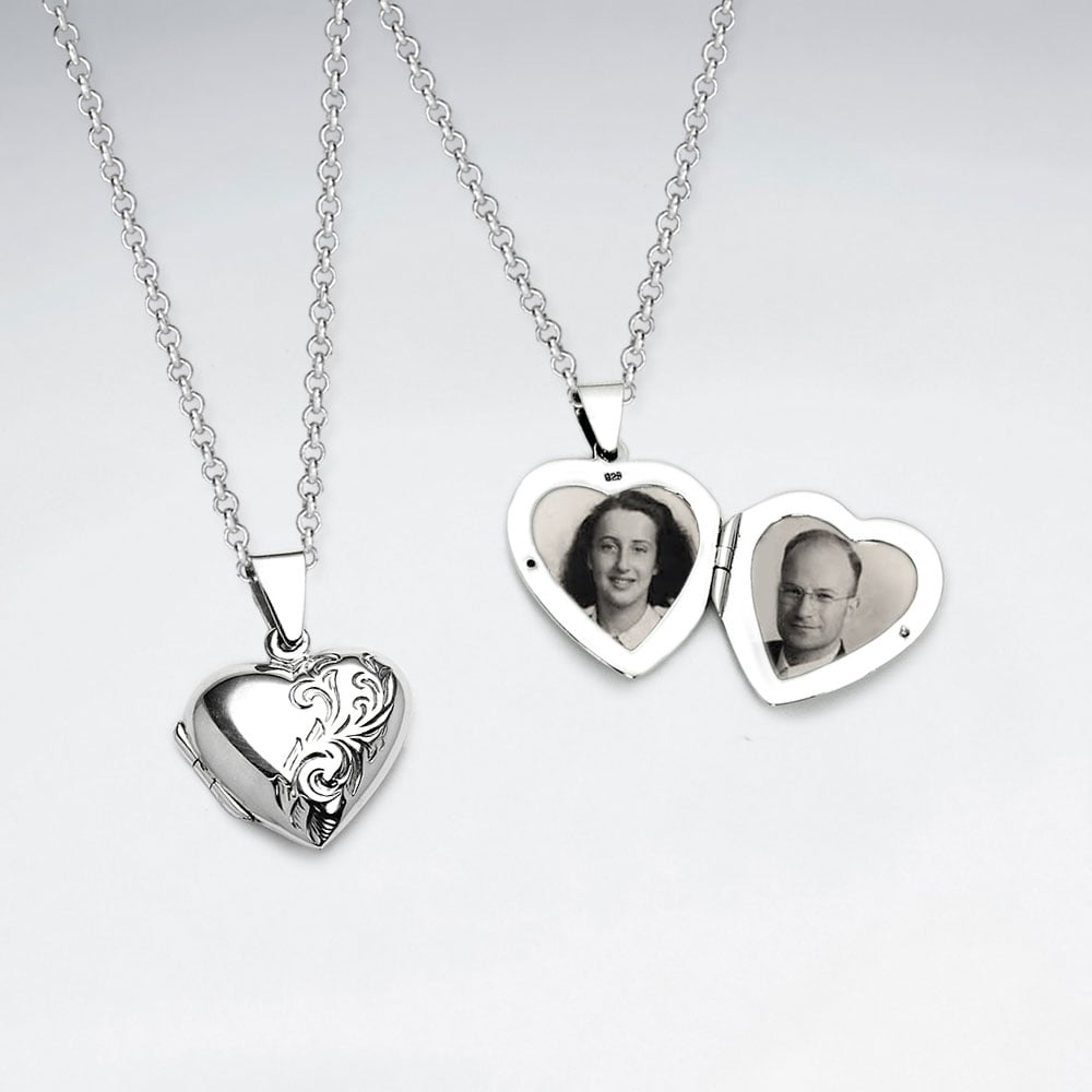 Dainty Oxidized Silver Engraved Heart Locket Pendant
