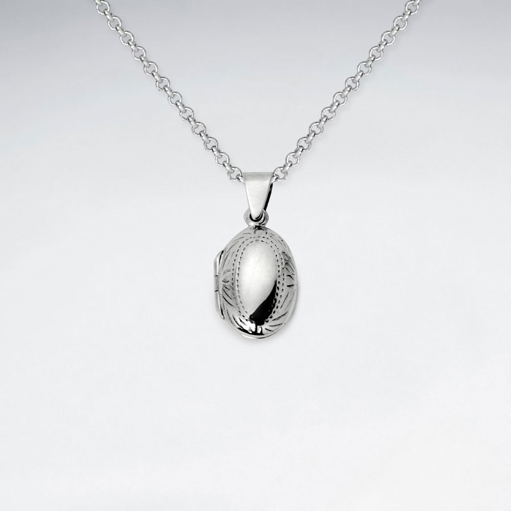 Pendant Sterling Silver Engraved Oval Photo Locket
