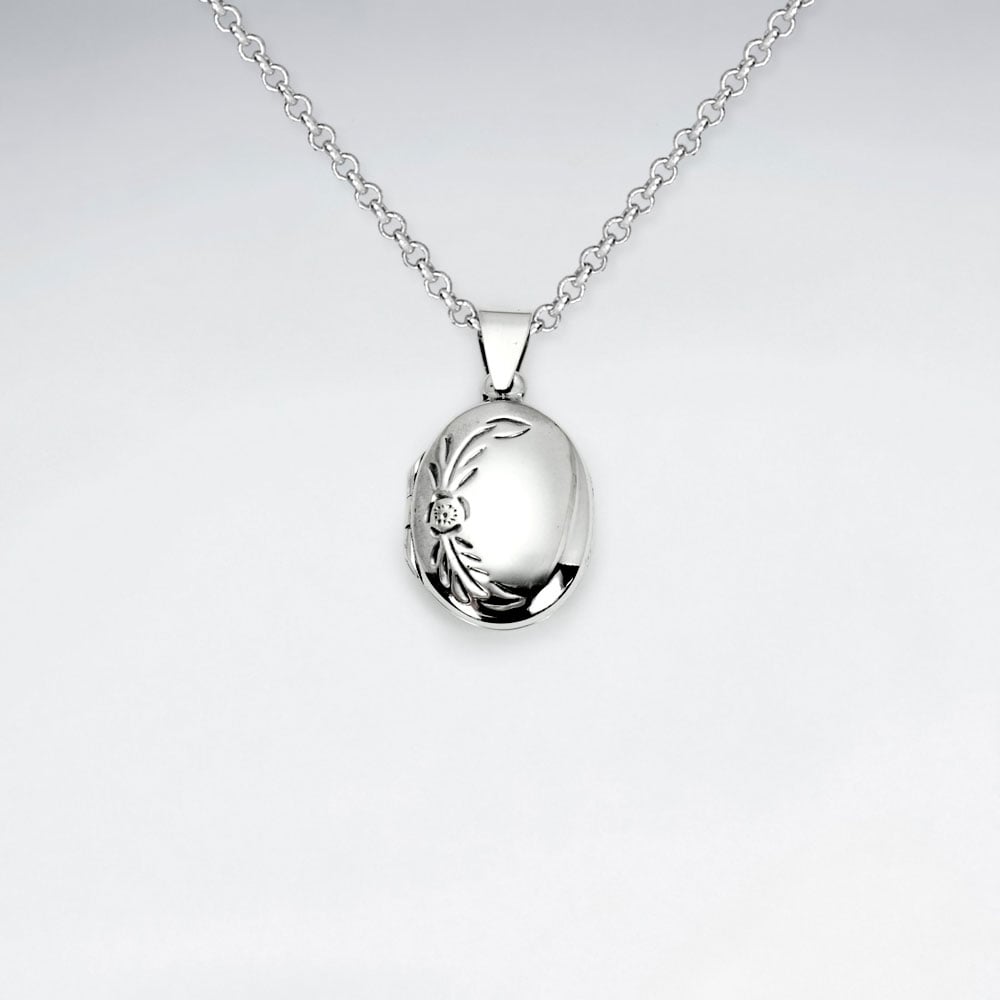 Oxidized Oval Engraved Accents Locket Pendant