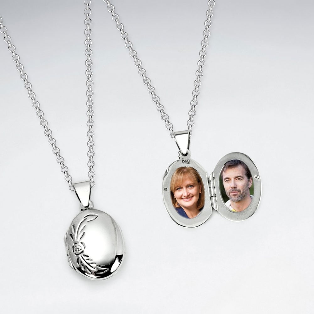 Oxidized Oval Engraved Accents Locket Pendant