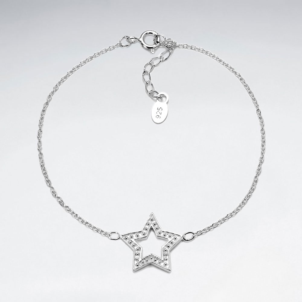 925 Silver Openwork Star Charm Bracelet