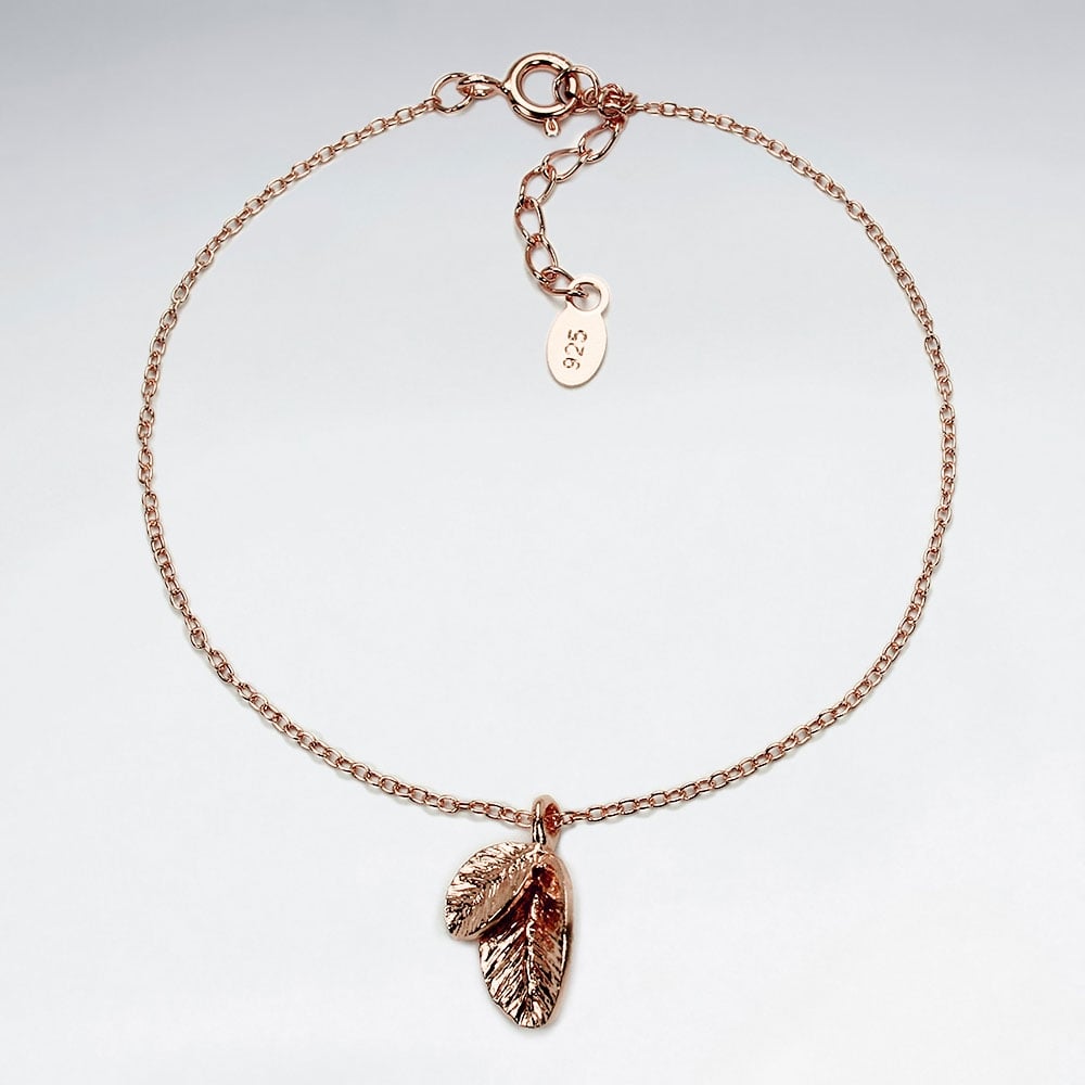 925 Silver Detailed Feathers Charm Bracelet
