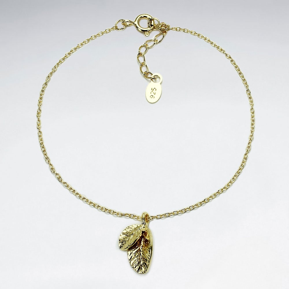 925 Silver Detailed Feathers Charm Bracelet