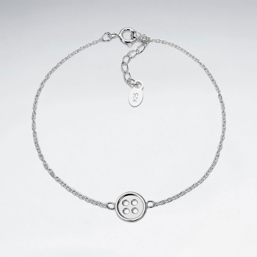 Sterling Silver Buttom Charm Adjustable Chain Bracelet
