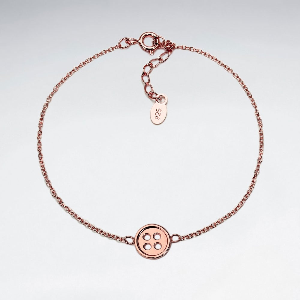 Sterling Silver Buttom Charm Adjustable Chain Bracelet