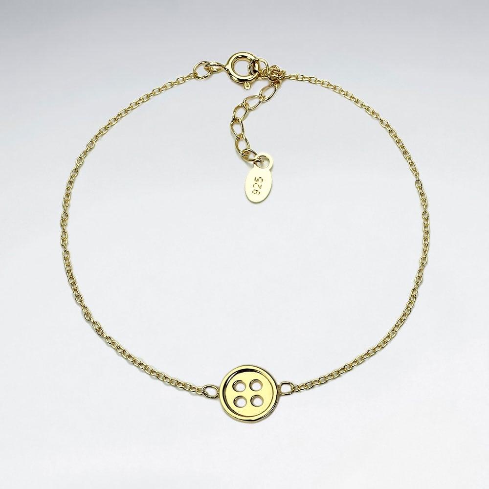 Sterling Silver Buttom Charm Adjustable Chain Bracelet