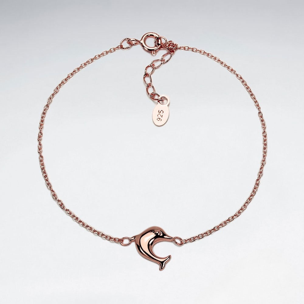 Sterling Silver Dolphin Charm Adjustable Chain Bracelet