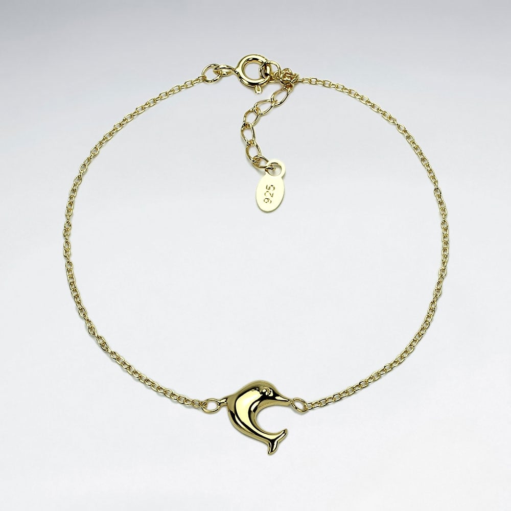 Sterling Silver Dolphin Charm Adjustable Chain Bracelet