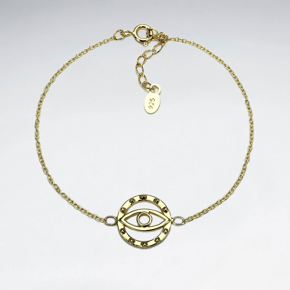Sterling Silver Evil Eye Adjustable Chain Bracelet