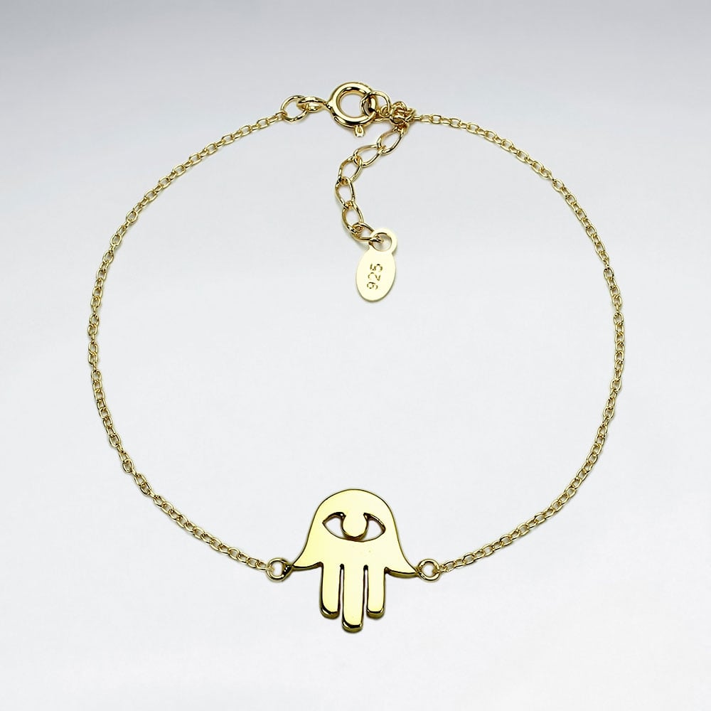 Sterling Silver Hamsa Hand Evil Eye Adjustable Chain Bracelet