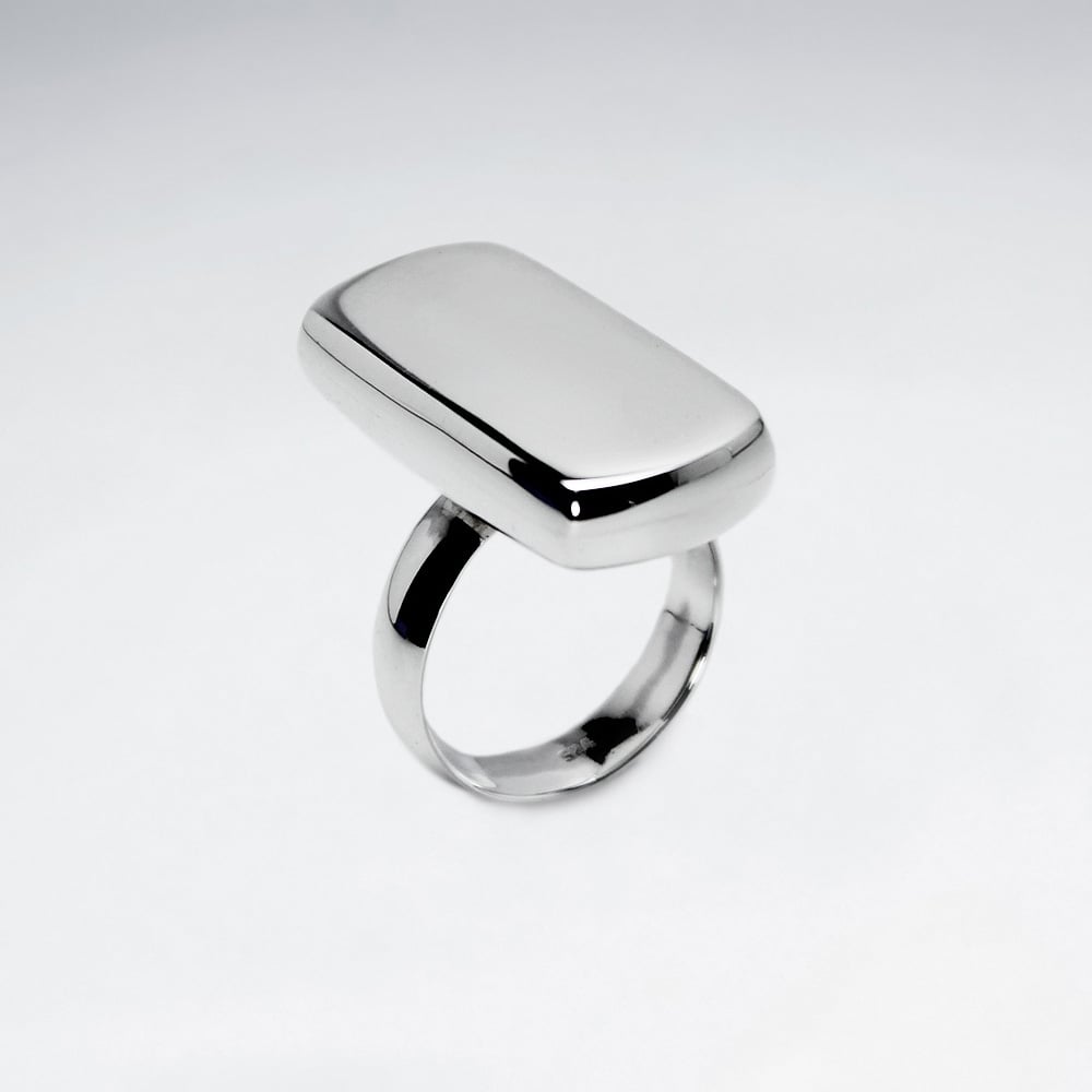 Sterling Silver Edgy Rectangle "Button" Ring