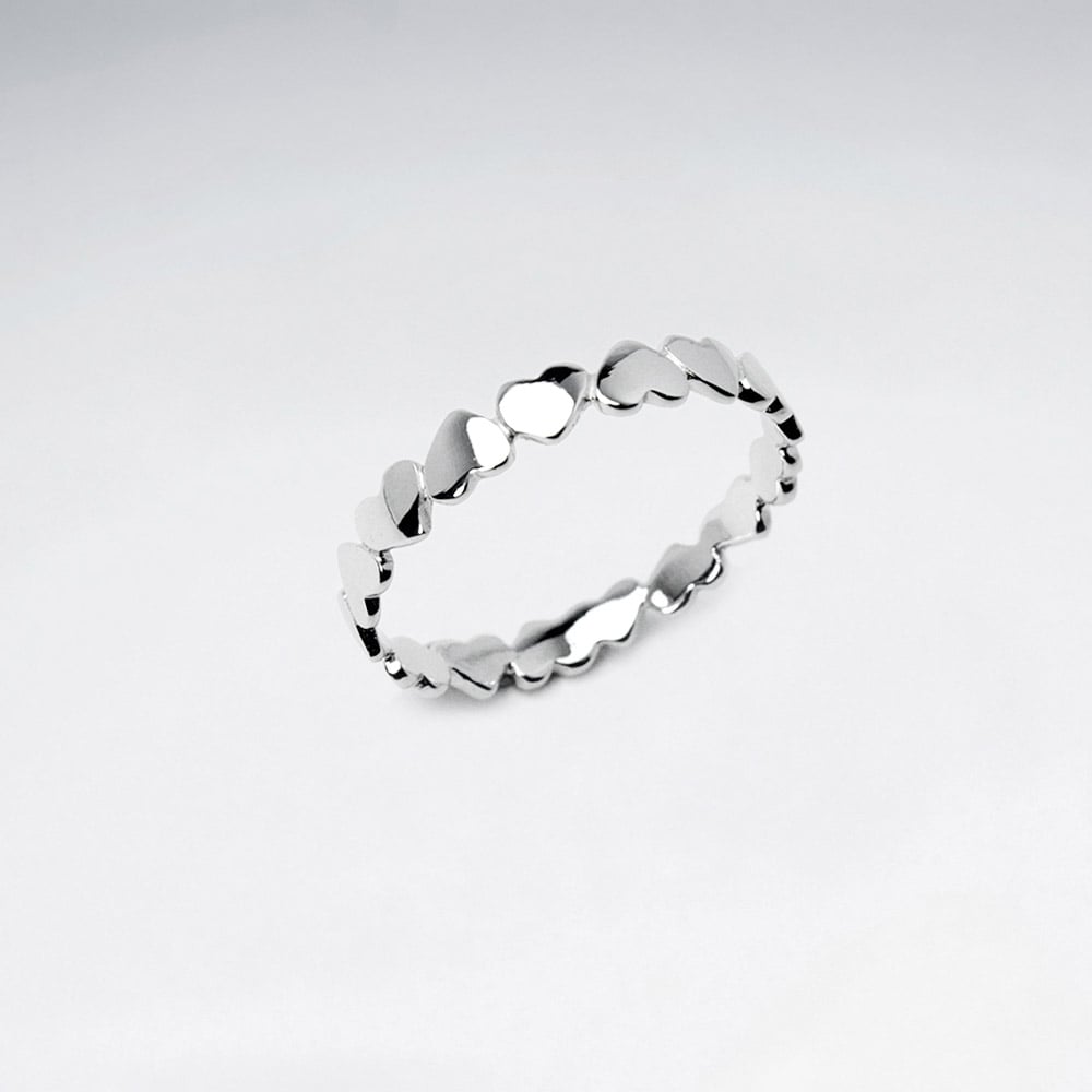 Sterling Silver Pattern Hearts Silhouette Ring
