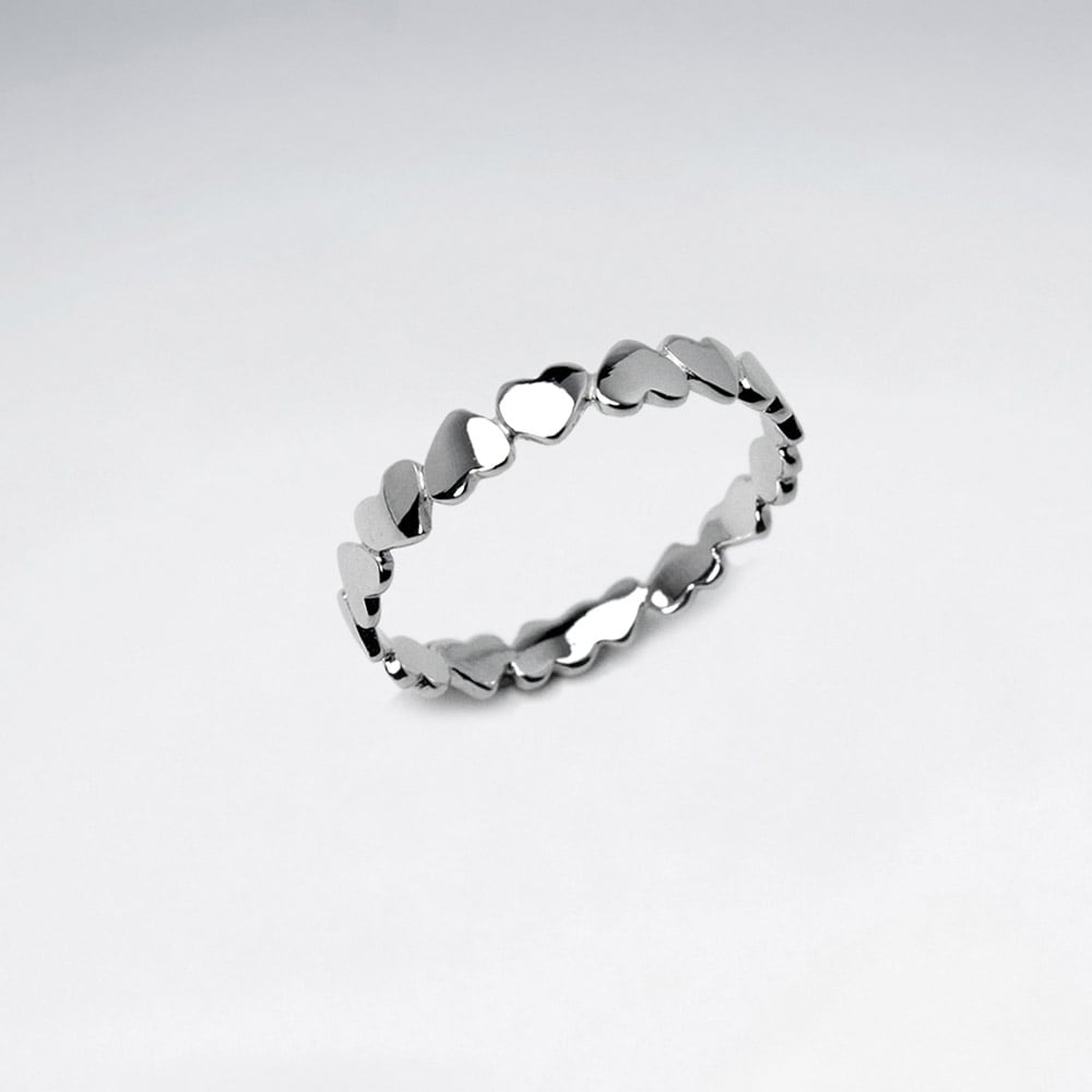 Sterling Silver Pattern Hearts Silhouette Ring
