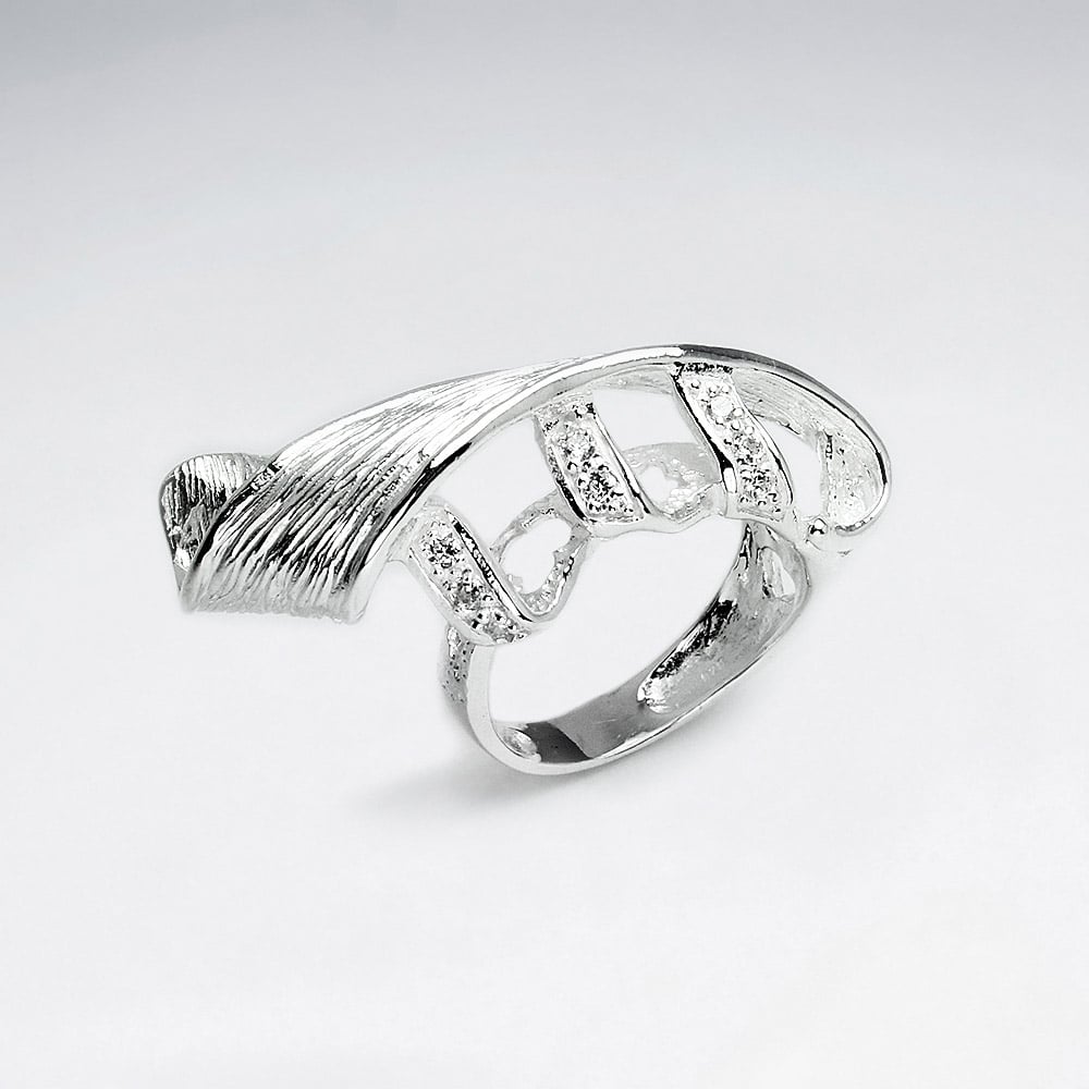 Elegant Swirls CZ & Sterling Silver Cocktail Ring