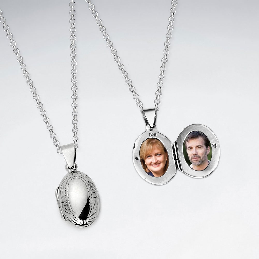 Pendant Sterling Silver Engraved Oval Photo Locket