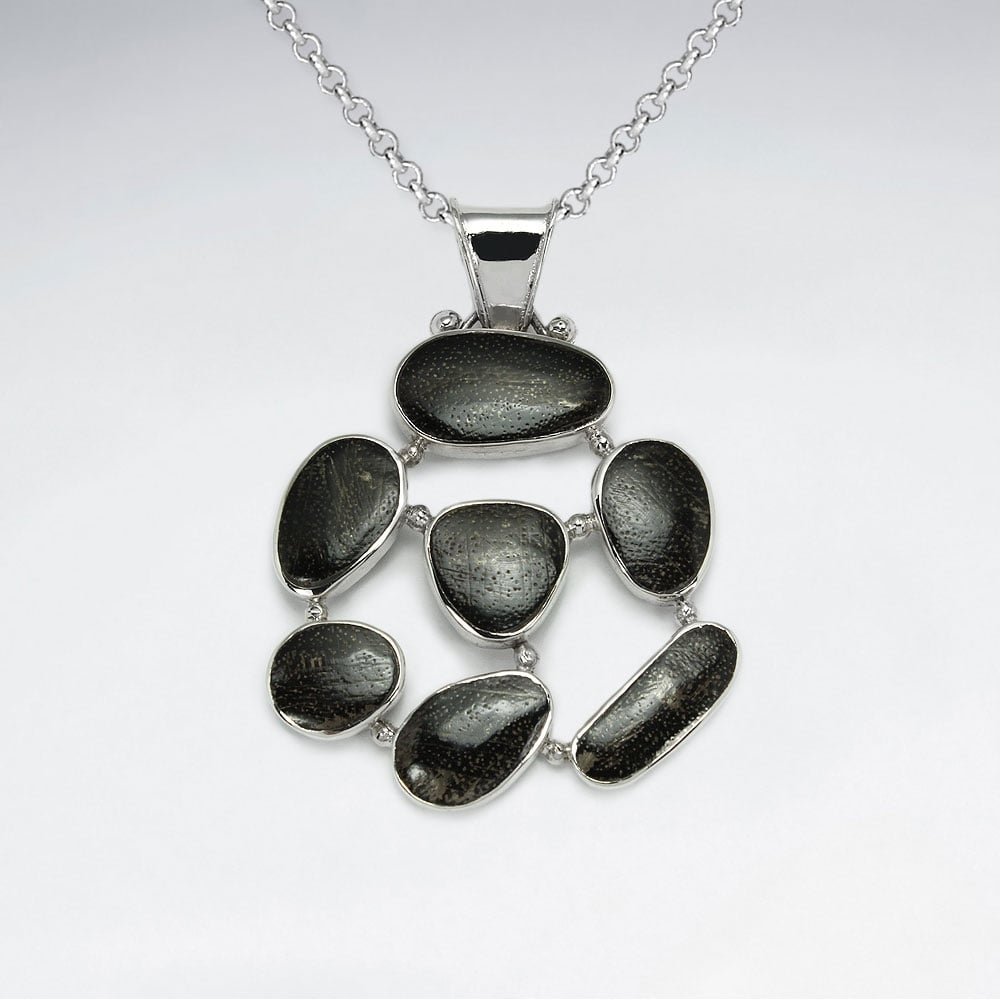 925 Silver Cluster Triangle Wood Pendant