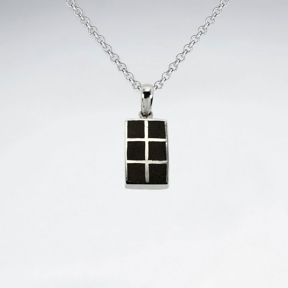 925 Silver Rectangle Spotted Wood Pendant