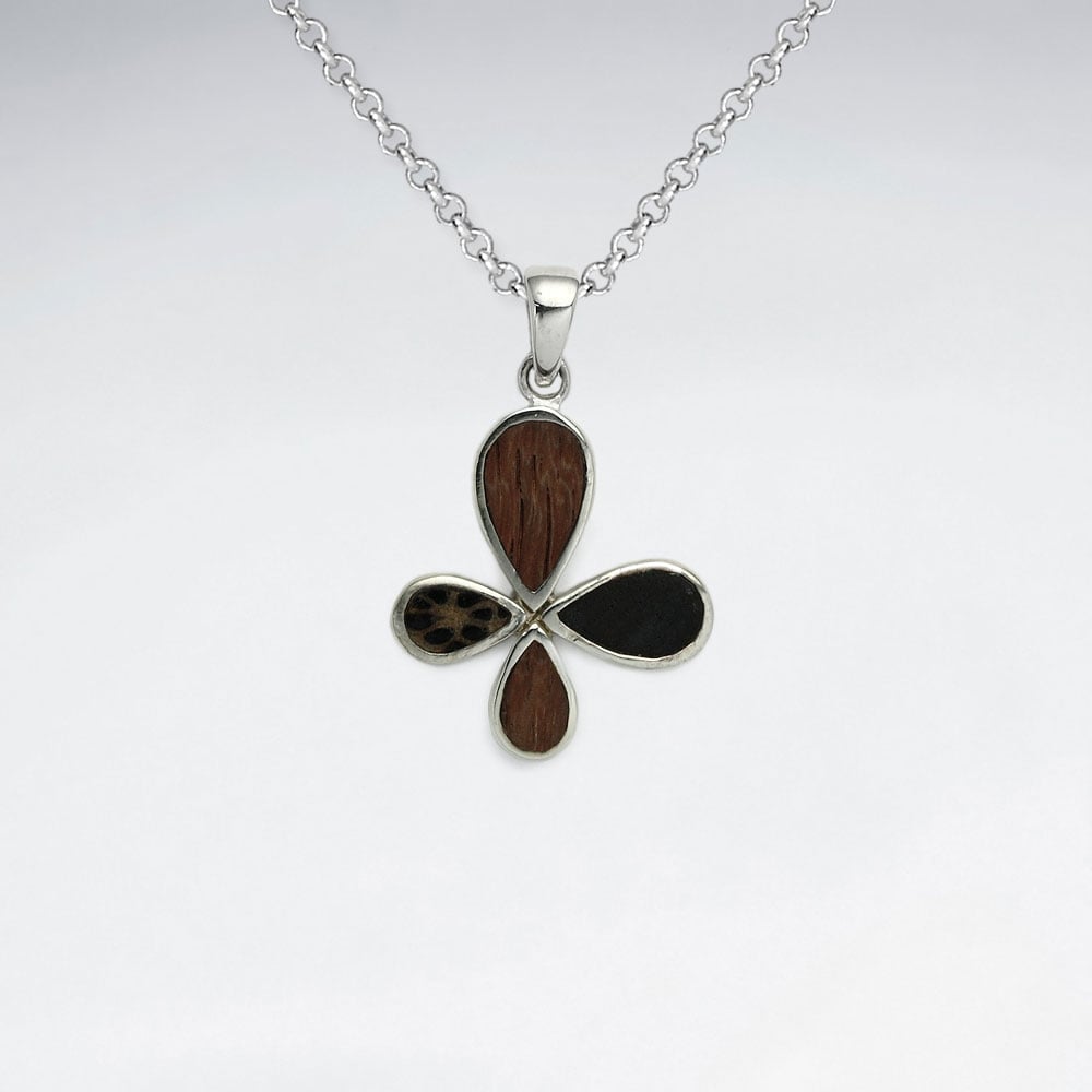925 Silver Floral Wood Pendant